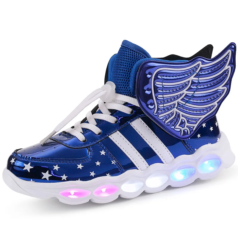 Usb Charging LED Glowing Sneakers Kids Wings Lights Up Luminous Shoes Girls Boys
