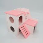 Wooden Wholesale Wood Pet Small Animal Hideout Deluxe 2 Layers Wooden Hut Play Toys Hamster House