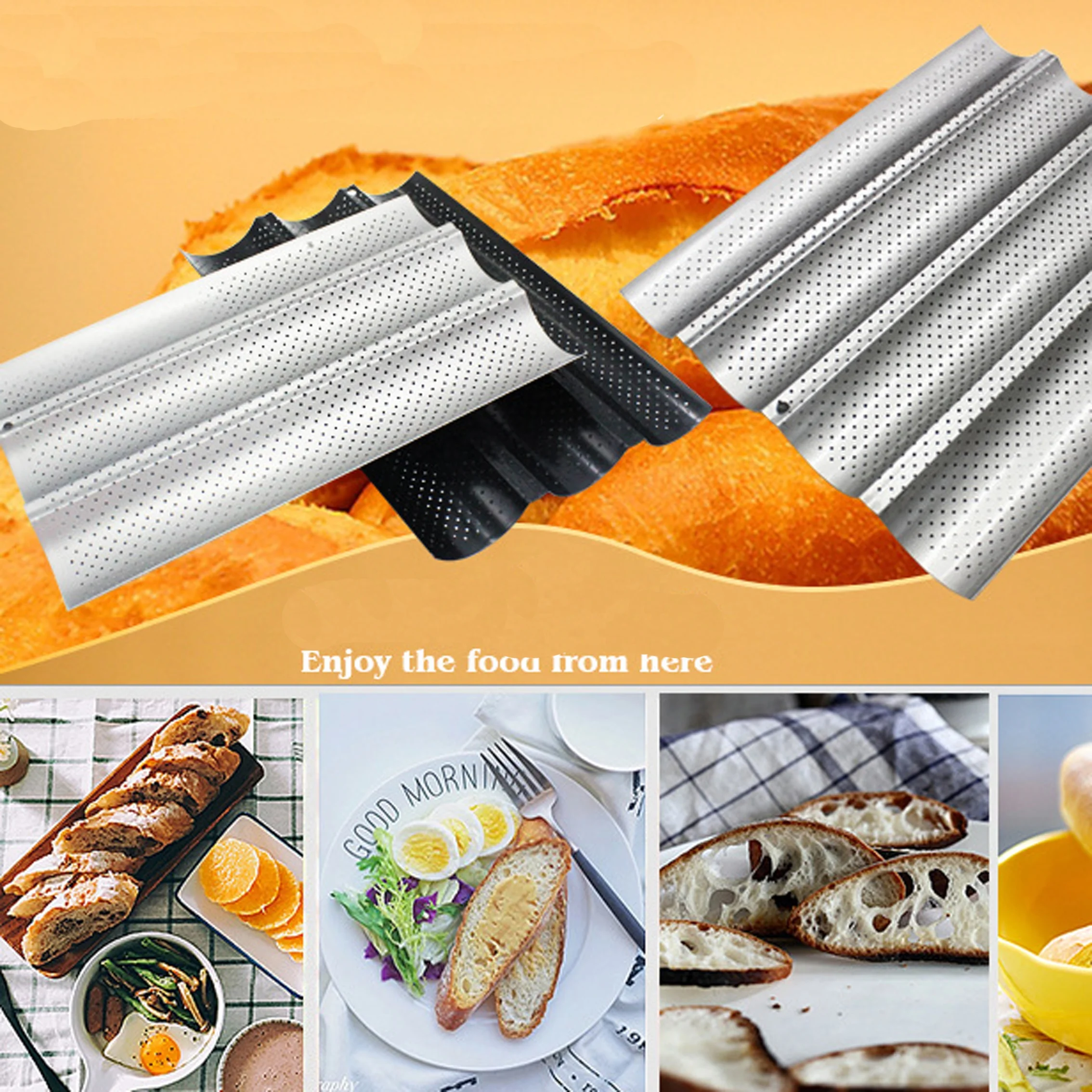 Hot Selling Non Stick Carbon Steel Italian French Bread Baguette Bread Baking Tray Cake Tools Aluminum alloy cake toast molds