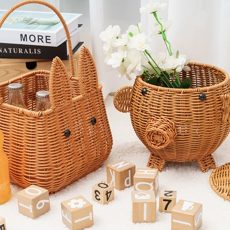 HUAYI Water Hyacinth Storage Basket Hand-Woven Fruit Baskets  Decorative Wicker box for Organizing