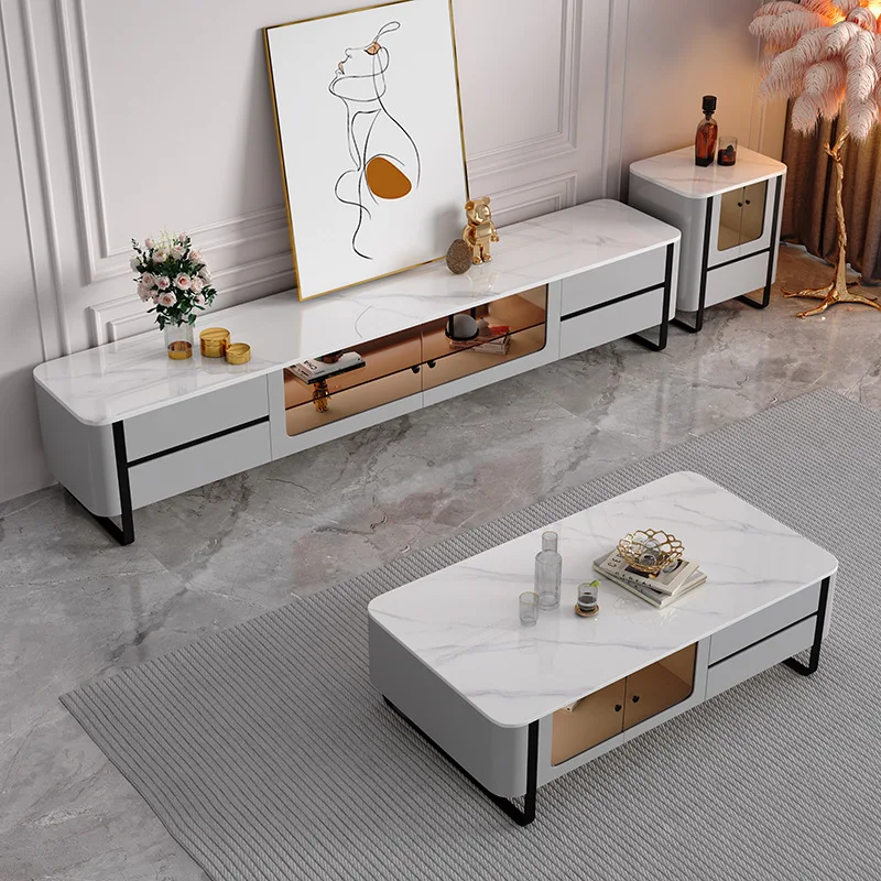 Rock Slab Coffee Table Light Luxury Modern Simple Center Table TV Cabinet Combination Italian Minimalist Nordic TV Stand Set