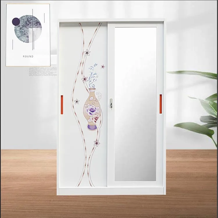 Modern Home Use Steel Printed Sliding Door Wardrobe Closet with Mirror Price Bedroom Furniture