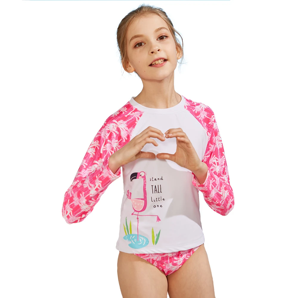 Toddler Girl 1-Piece Long Sleeves Bikini Swimwear Floral Kid Rash Guard Swimsuit