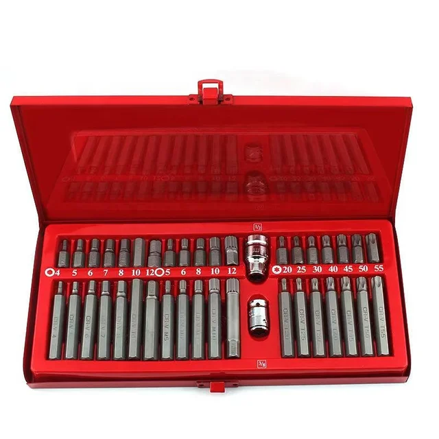 Wholesale Bulk Supply 46 Piece High Strength Steel Socket Tool Set with Red Lockable Storage Cas