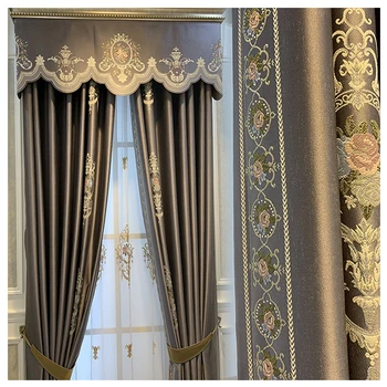 Luxury Gold 3d Ready Made Drape Jacquard Fancy Black Out American Style Floral Blackout Curtain