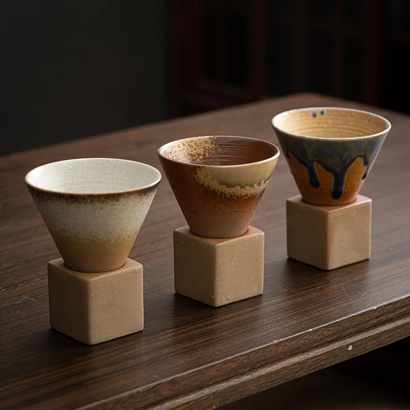 wholesale Japanese coarse pottery vintage espresso coffee mug 200ml shape ceramic cup with base