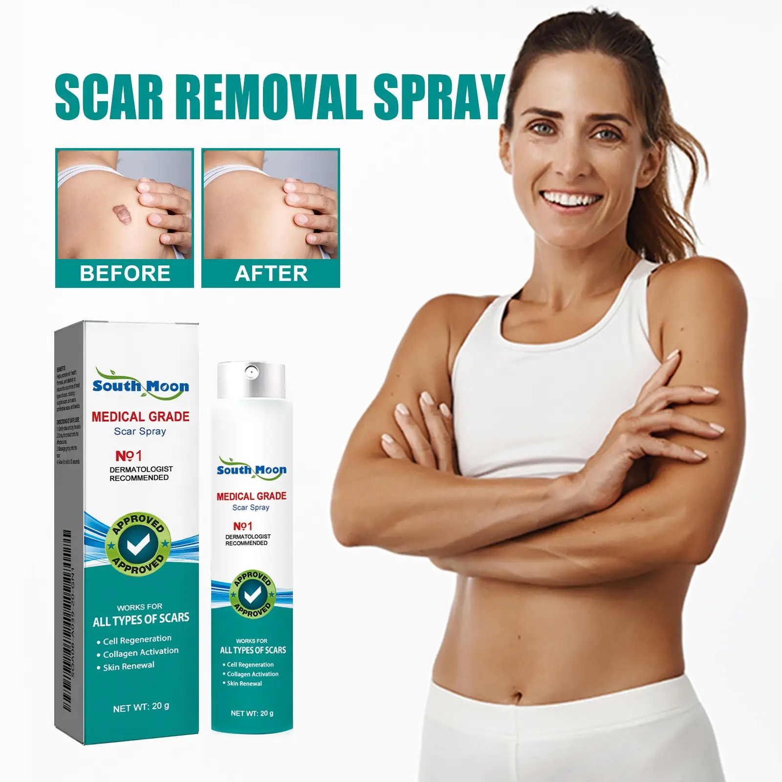 South Moon Scar Spray Cesarean Hyperplastic Contracture Burn Acne Surgical Scars Stretch Mark Keloid Treatment Liquid