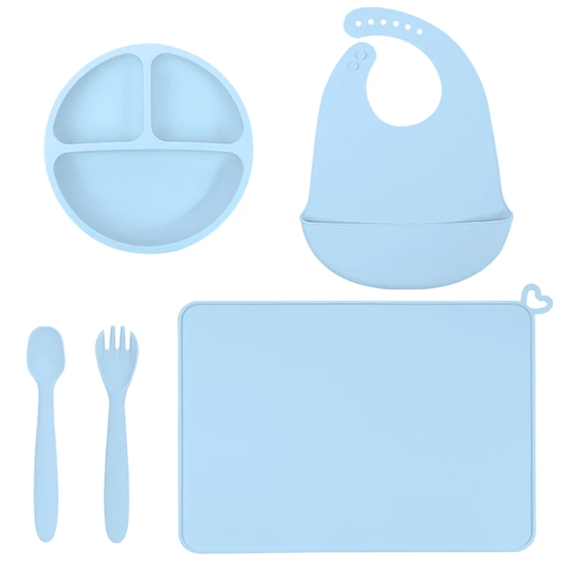 Custom Kids Baby Feeding Silicone Plate Set silicone baby spoon and Fork