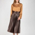 Long Skirt 2021 New Style High Waist Ladies Long Pleated Skirt PU Fabric Aline Ladies Bottom