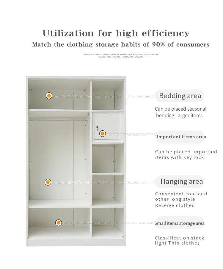 Flower Print Storage Cabinet Stainless Steel 2-Door Wardrobe Lemari Besi Sliding Metal Door Wardrobe