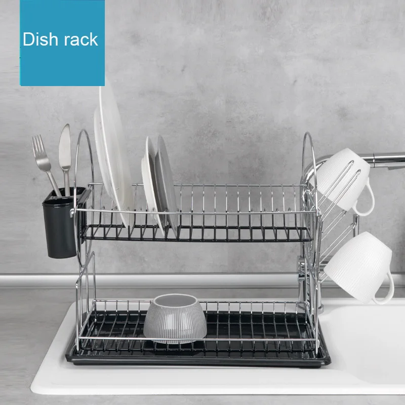 Dish Drying Rack Dish Rack with Tray Compact Dish Drainer for Kitchen Counter Cabinet Black