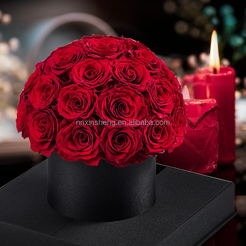 Preserved Flowers Bouquet Rosas Round Flower Box Everlasting Forever