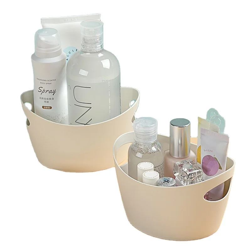 OWNSWING Oval Clutter Organizer basket Cosmetics Plastic Box Desktop Snack Organizer Kitchen Bathroom Organizer box basket