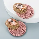 Earrings Bohemian Style Vintage Holiday Oval Alloy Glass Diamond Earrings Handmade Line Woven Earrings