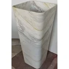 White Marble Stone Bowl Single Floor Wash Square Pedestal Sink