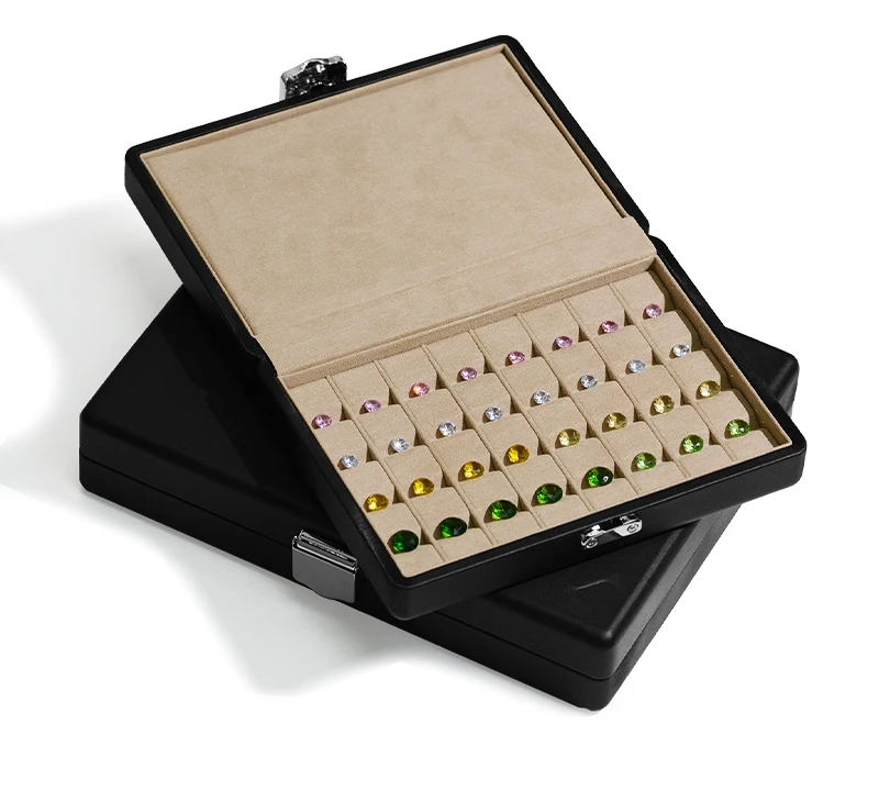 forte批发价格宝石盒套装包装大型钻石宝石收集盒黑色皮革珠宝宝石展示盒