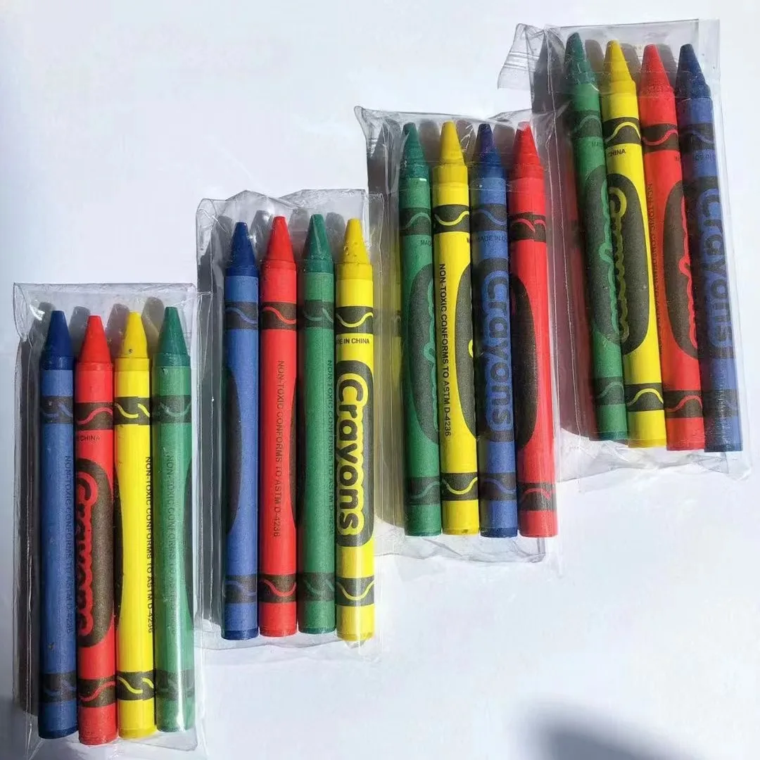 Wholesale Customized Non Toxic Wax Round Crayon Set Kids Drawing 4 Pcs