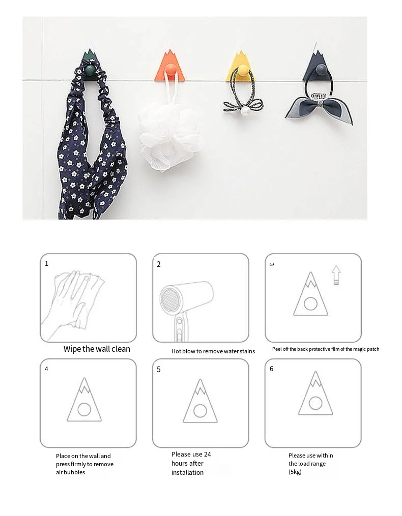 Creative Mount Fuji novelty hooks wall decoration 4 install seamless sticky novelty hooks bag hanger pagkatapos isara ang pinto factory