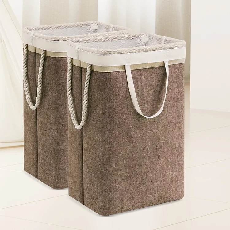 Folding Laundry Basket with Support Rods and Rope Handles Fabric Storage Basket Large Organizer Collapsible Dirty Clothes Hamper