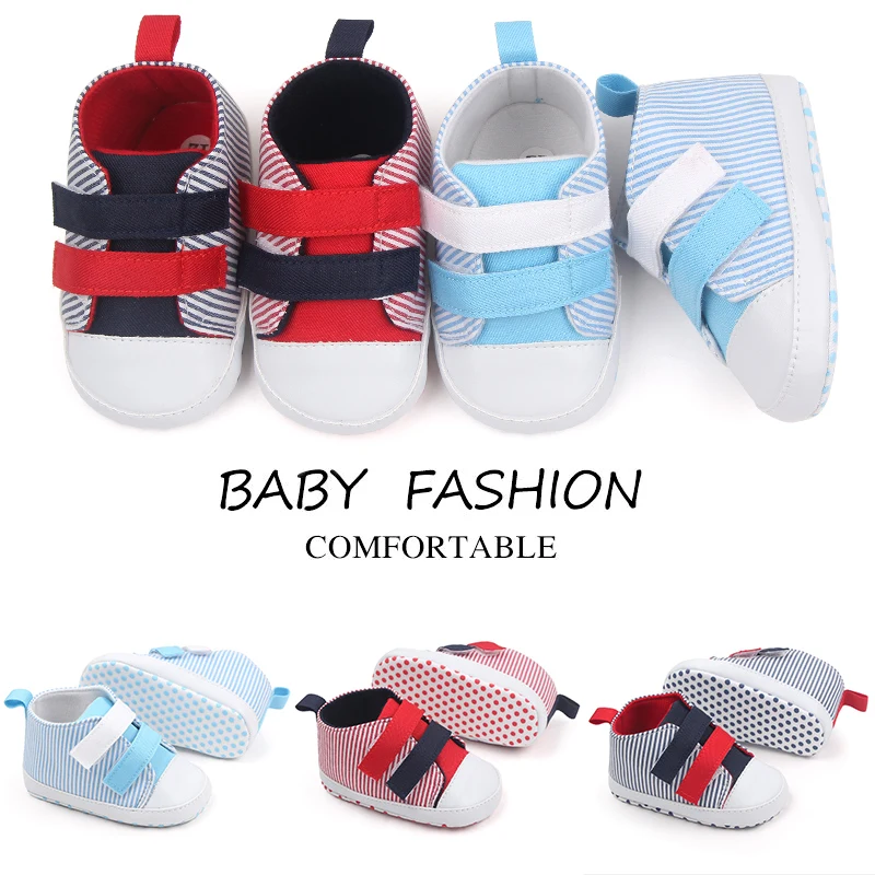 Spring& Autumn Color Matching Stripes Soft Bottom Canvas Shoes Baby Shoes for Girls and Boys factory