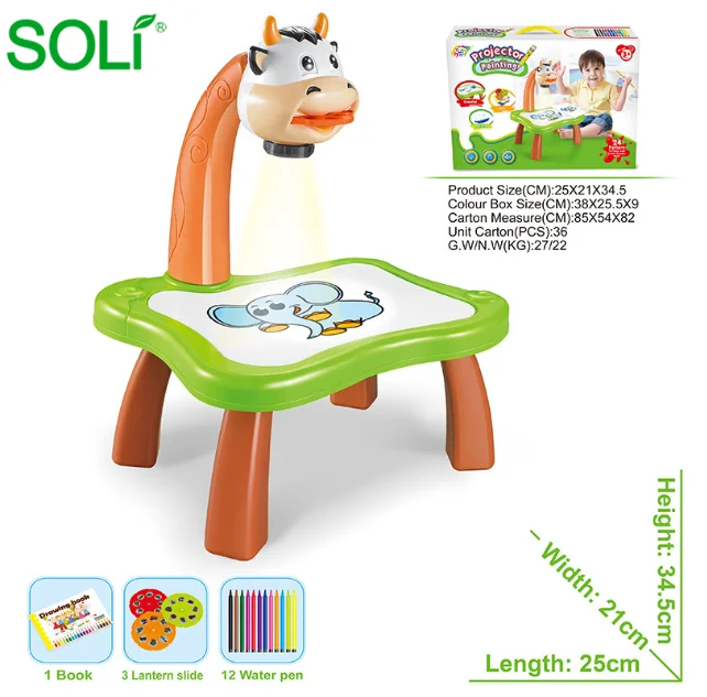Kids Learning Pad Painting Doodle Projector Drawing Board Set Toy with Cow Cute Animal Design