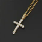 Crystal Cross Hot Sale 18K Gold Plated Cubic Zirconia Hips Hop Crystal Cross Pendant Necklace For Women Men