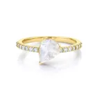 Gold Rings For Women 925 Silver Simple Style Jewelry 925 Sterling Silver Gold Moonstone Pear Diagonal Set Ring For Women
