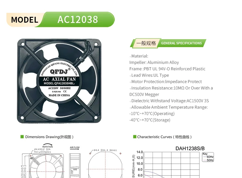 Speed Ac12038bl Ball Bearing, 220V, 230V, 240V, 120mm - detail 4