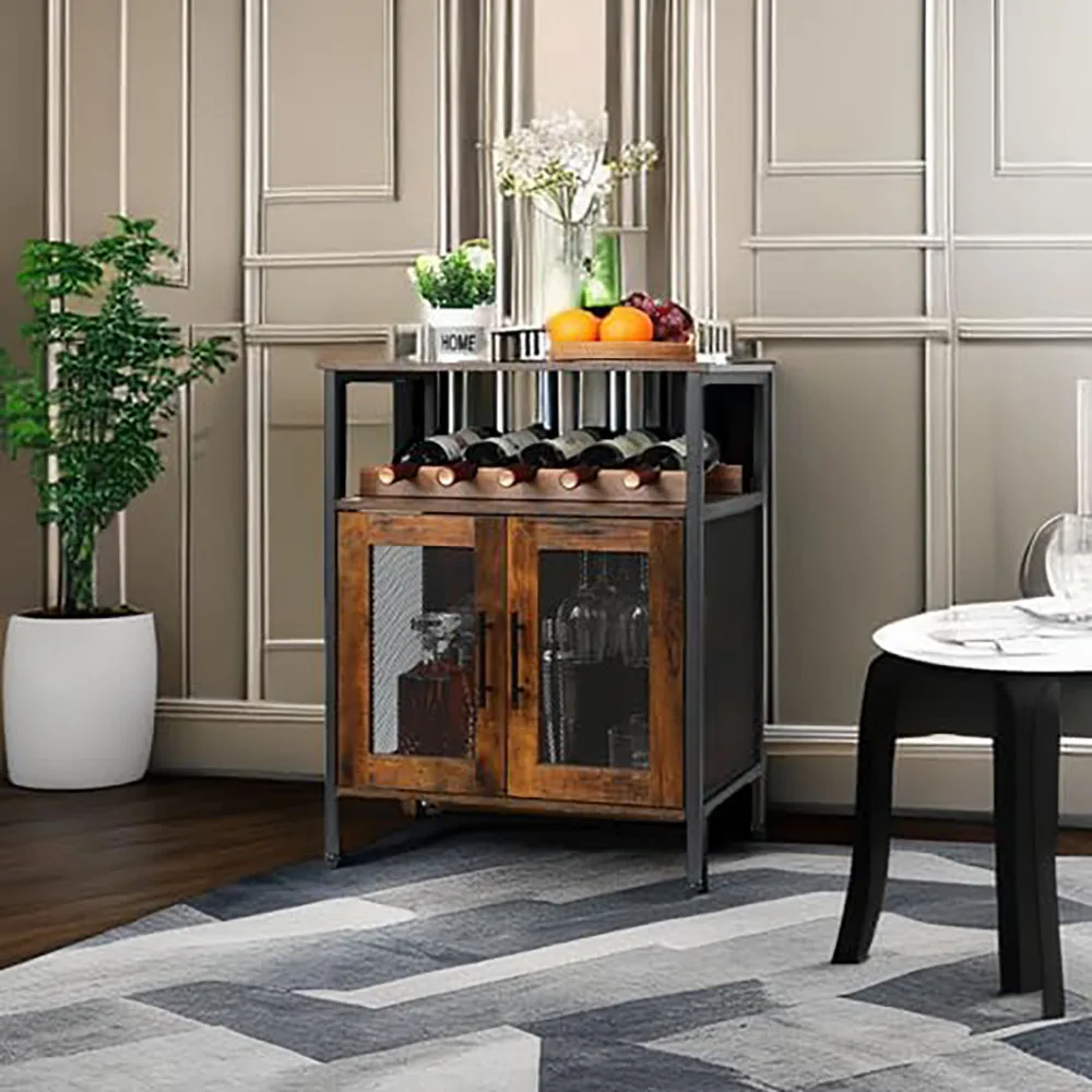 X-cosrack Rustic Brown Small Sideboard Buffet Cabinet Detachable Wine Coffee Bar Rack Glass Holder Patented Living Room Cabinets manufacture
