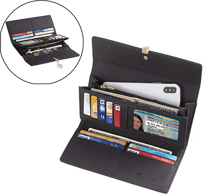 Women's Wallet PU Leather Leaf Pendant RFID Blocking Multi-Card Bag Large-capacity Storage Zipper Coin Ba