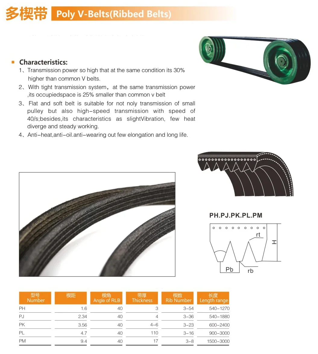 Ribbed Pk Rubber Transmission Belt High Performance EPDM for Engine manufacture