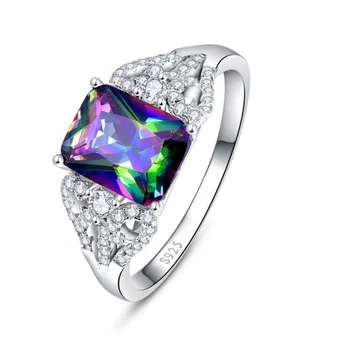 Rainbow Mystic Topaz 925 Sterling Silver Exquisite Jewelry Wedding Ring