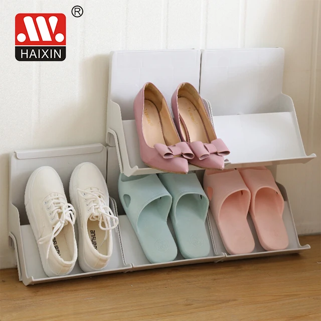 Haixing Wholesale Plastic Foldable Shoe Rack Double-layer Space Saver Shoe Box