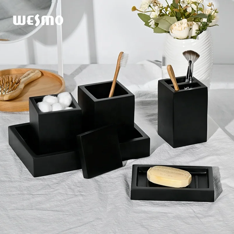 Simple black Nordic style bathroom set accessories Soap dish tray decoration resin bathroom accessory set