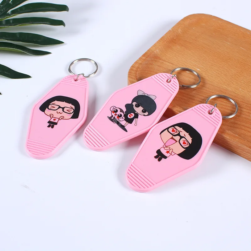 Vintage Motel Keychain Blank Hotel Keychain Bulk Plastic Retro Sublimation Blank Key Chain details