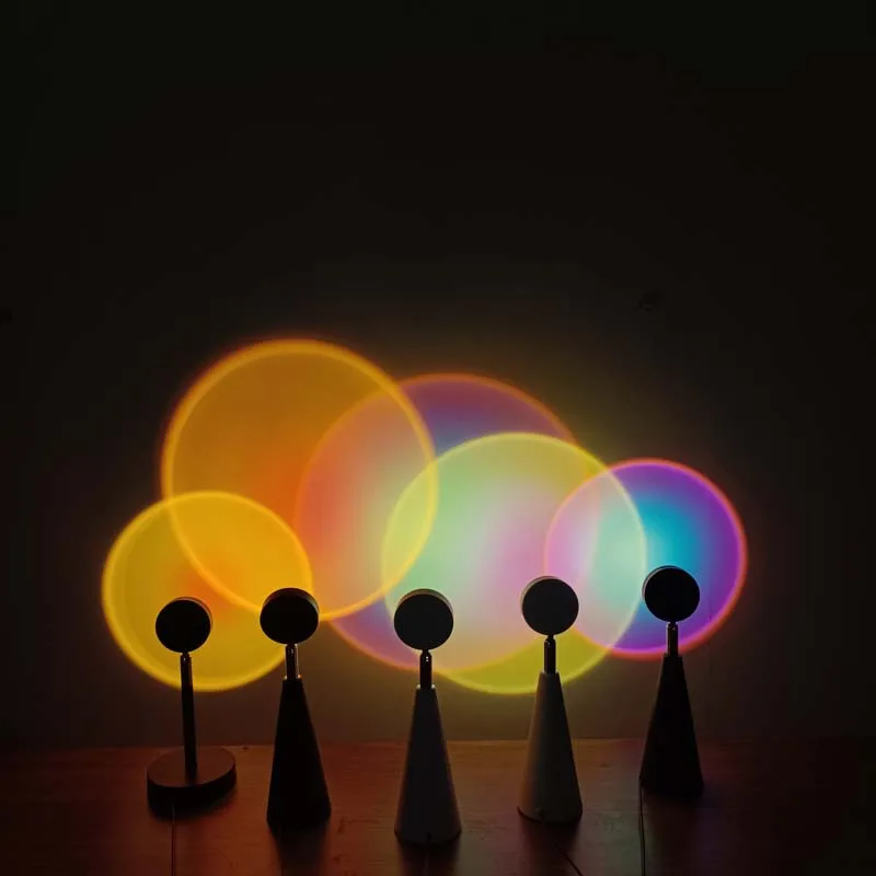 Cross-border modern led rgb colorful home decorative sunset lamp rainbow projection lamp atmosphere cone table lamps lamparas
