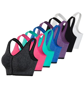 Drop shipping Sports Bra Women Yoga Bra Wear Fitness Tops 3XL Front Zip Plus Size High Impact Gym breathable sports bra