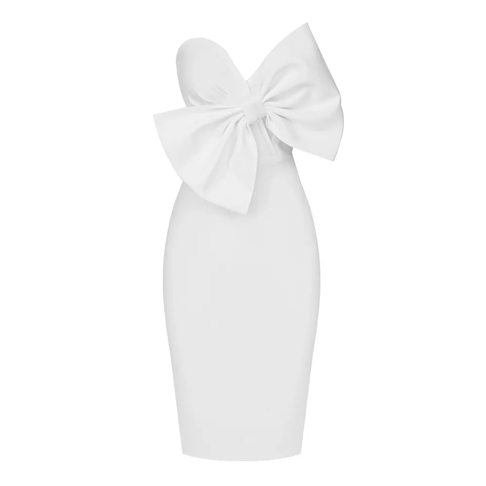 Strapless Designer women Bow Tie Mini Bandage Dress white bow wedding dress