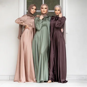 Hot Selling custom female Women lady Vestidos Elegant Banquet Islam Traditional Muslim Fashion Satin Long Sleeve Dress for Women