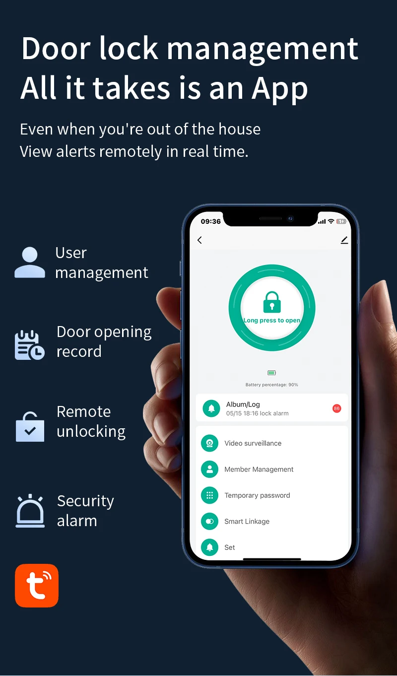 Qleung S829max Tuya Wifi APP Telekomparat Odciski palców Hasło Karta Klucz Smart Door Lock dla domu Hotel Biuro 4