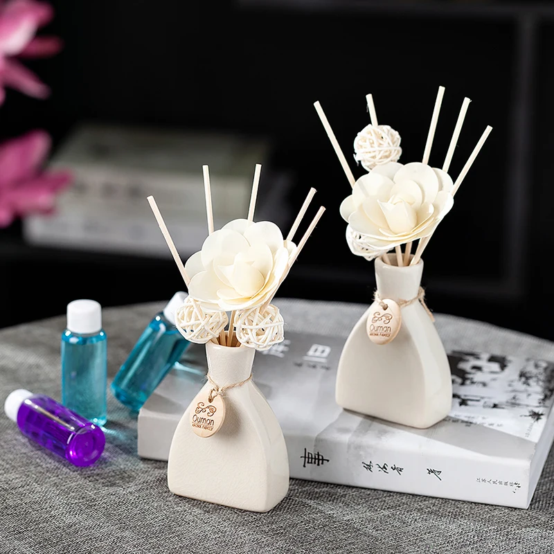 wholesale ceramic aroma scented reed diffuser with rattan stick