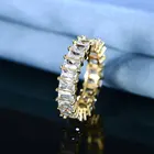 Ring Emerald 14K Gold Plated Ring Cubic Zirconia Emerald Cut Eternity Ring Band For Women Men