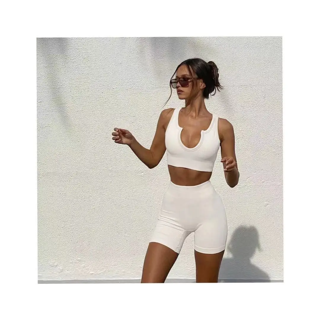Summer Ribbed Seamless Yoga Set Women 