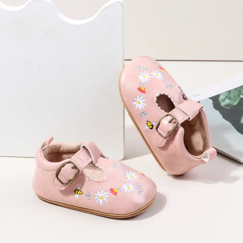 2025 New Design Hollow Breathable Beautiful Flower High Quality Baby Girl Soft PU TPRClassical Princess Shoes factory
