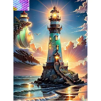 DIY Diamond Painting lighthouse Embroidery Cross Stitch Creative 5D Mosaic Printed Home Decor