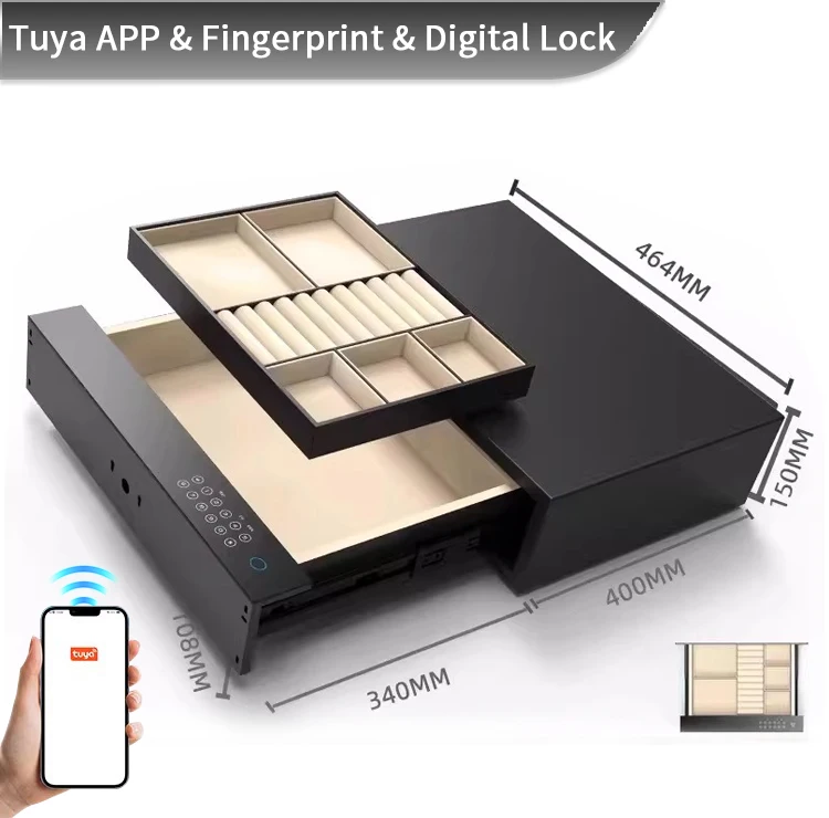 product ceqsafe smart fingerprint lock hidden drawer safe box cash jewelry safety drawer hotel safe for wardrobe-3