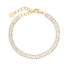 Cz Charms Gemnel New In 18k Gold Plated Clear CZ Charms Stack Tennis Links Baguette Bracelet
