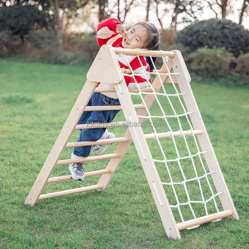 Cadre d'escalade coulissant en bois pour bébé, balançoire, échelle de corde, jeux d'intérieur en bois, aire de jeux extérieure pour enfants, fournisseur, 2024