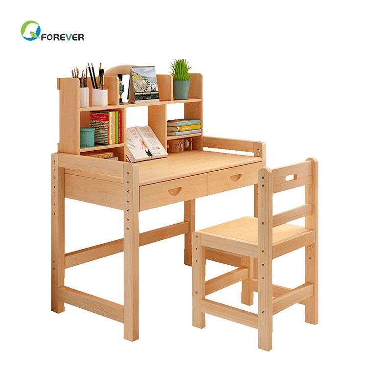 Solid Wood Children'S Study Table Home Adjustable Lift Table And Chair Set