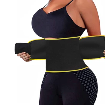 2022 popular UPOWEX Sauna Sweat Band Black/Yellow Logo Fitness Waist Trainer Belt Waist Trimmer Tummy Sweat Wraps Belt Weight
